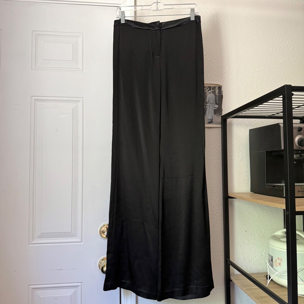 NWT ALEXIS black viscose satin wide straight leg trousers pants